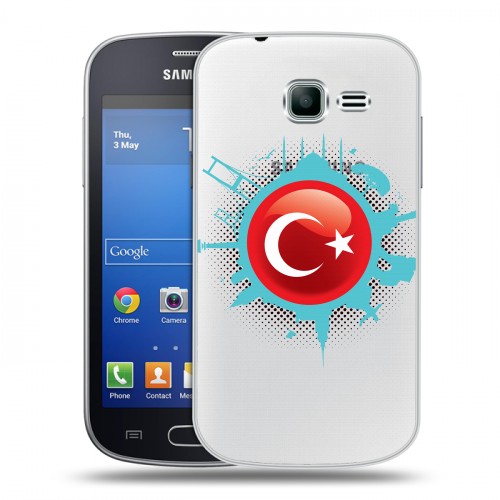 Полупрозрачный дизайнерский пластиковый чехол для Samsung Galaxy Trend Lite Флаг Турции