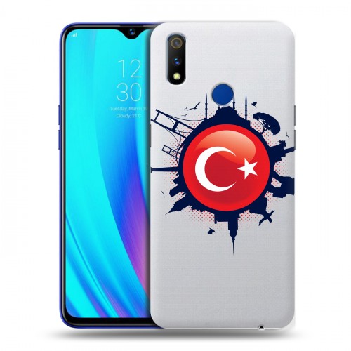 Полупрозрачный дизайнерский силиконовый с усиленными углами чехол для Realme 3 Pro Флаг Турции