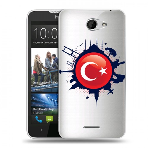 Полупрозрачный дизайнерский пластиковый чехол для HTC Desire 516 Флаг Турции