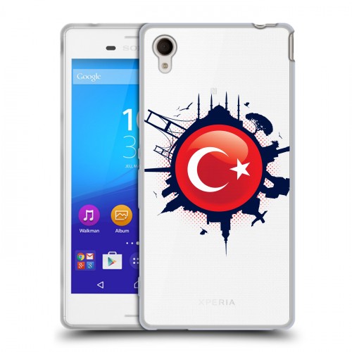 Полупрозрачный дизайнерский пластиковый чехол для Sony Xperia M4 Aqua Флаг Турции