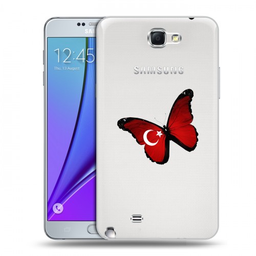 Полупрозрачный дизайнерский пластиковый чехол для Samsung Galaxy Note 2 Флаг Турции