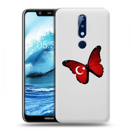 Полупрозрачный дизайнерский пластиковый чехол для Nokia 5.1 Plus Флаг Турции