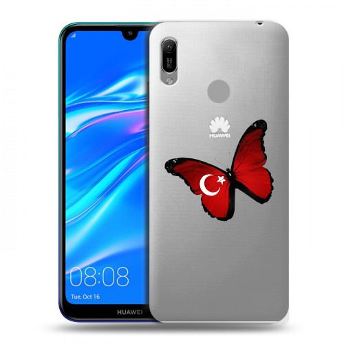 Полупрозрачный дизайнерский пластиковый чехол для Huawei Y6 (2019) Флаг Турции
