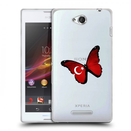 Полупрозрачный дизайнерский пластиковый чехол для Sony Xperia C Флаг Турции
