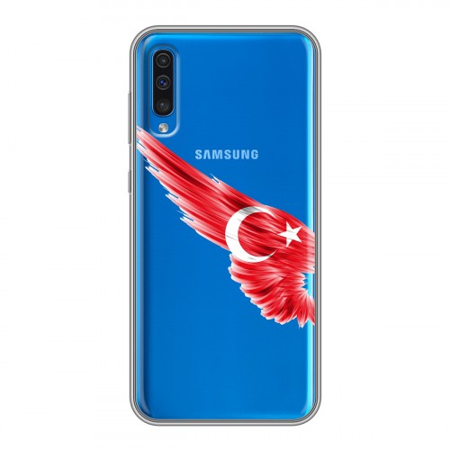 Полупрозрачный дизайнерский пластиковый чехол для Samsung Galaxy A50 Флаг Турции