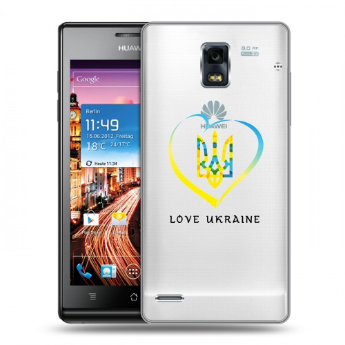Полупрозрачный дизайнерский пластиковый чехол для Huawei Ascend P1 Флаг Украины