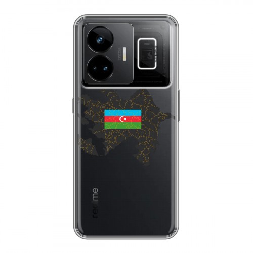 Полупрозрачный дизайнерский силиконовый с усиленными углами чехол для Realme GT3 Флаг Азербайджана