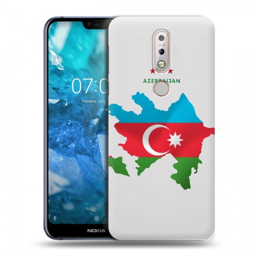 Полупрозрачный дизайнерский пластиковый чехол для Nokia 7.1 Флаг Азербайджана