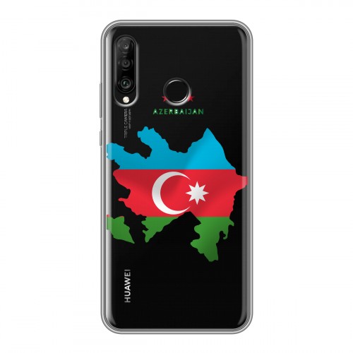 Полупрозрачный дизайнерский силиконовый чехол для Huawei P30 Lite Флаг Азербайджана