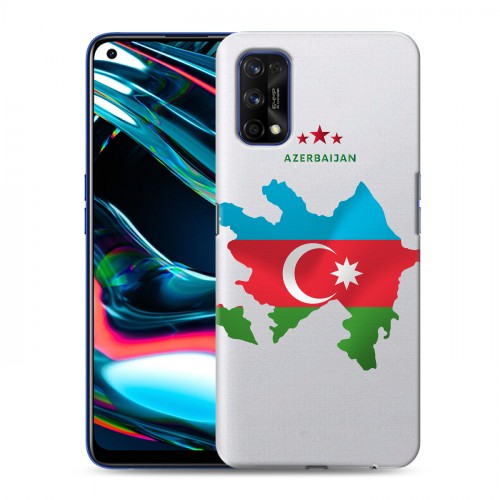 Полупрозрачный дизайнерский силиконовый с усиленными углами чехол для Realme 7 Pro Флаг Азербайджана