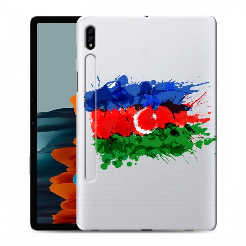 Полупрозрачный дизайнерский силиконовый с усиленными углами чехол для Samsung Galaxy Tab S7 Флаг Азербайджана