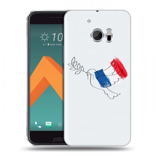 Полупрозрачный дизайнерский пластиковый чехол для HTC 10 Флаг Франции