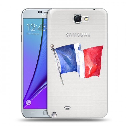 Полупрозрачный дизайнерский пластиковый чехол для Samsung Galaxy Note 2 Флаг Франции