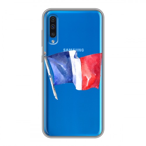 Полупрозрачный дизайнерский пластиковый чехол для Samsung Galaxy A50 Флаг Франции