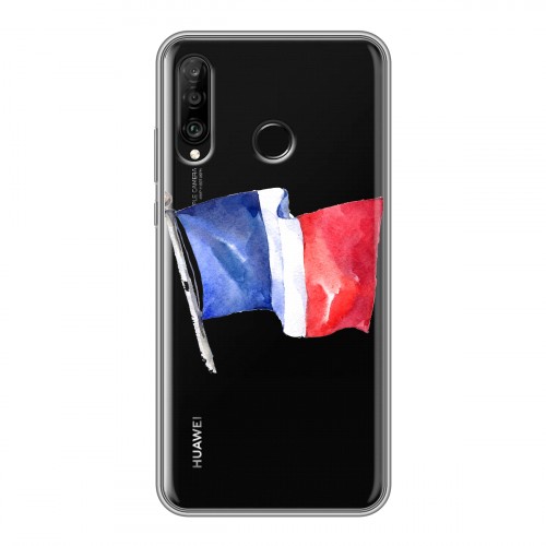 Полупрозрачный дизайнерский силиконовый с усиленными углами чехол для Huawei P30 Lite Флаг Франции