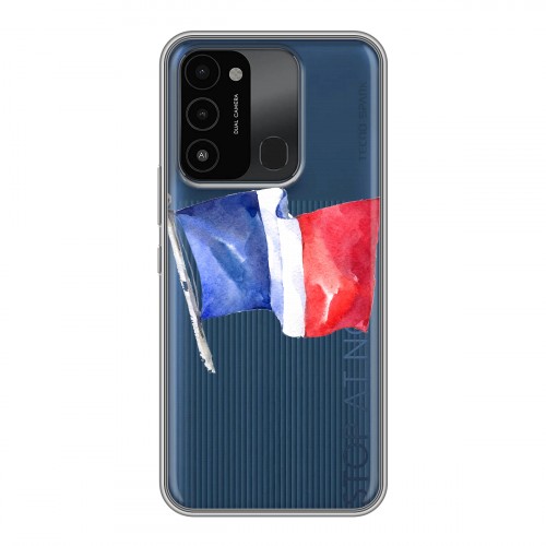 Полупрозрачный дизайнерский силиконовый с усиленными углами чехол для Tecno Spark Go 2022 Флаг Франции