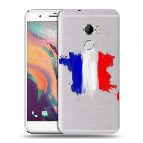Полупрозрачный дизайнерский пластиковый чехол для HTC One X10 Флаг Франции