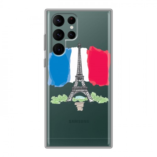 Полупрозрачный дизайнерский пластиковый чехол для Samsung Galaxy S22 Ultra Флаг Франции