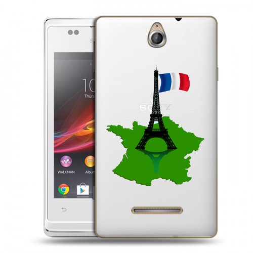 Полупрозрачный дизайнерский пластиковый чехол для Sony Xperia E Флаг Франции
