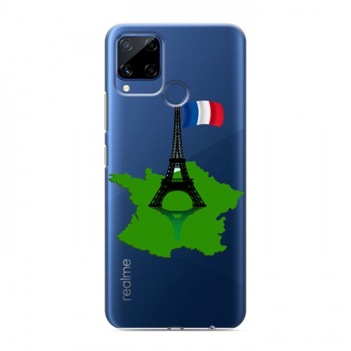 Полупрозрачный дизайнерский силиконовый с усиленными углами чехол для Realme C15 Флаг Франции
