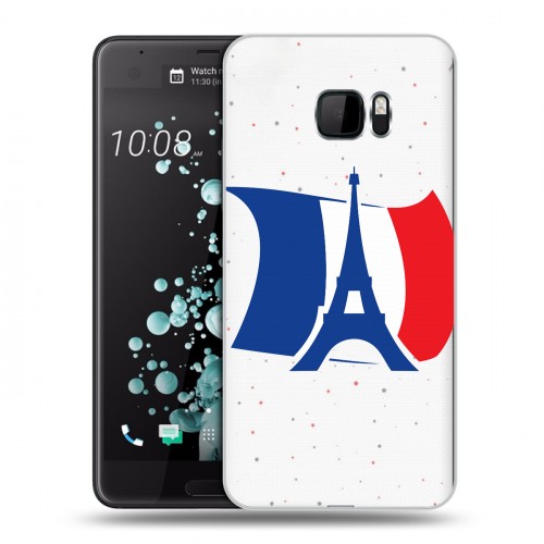 Полупрозрачный дизайнерский пластиковый чехол для HTC U Ultra Флаг Франции