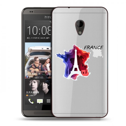 Полупрозрачный дизайнерский пластиковый чехол для HTC Desire 700 Флаг Франции