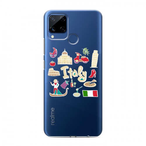 Полупрозрачный дизайнерский силиконовый с усиленными углами чехол для Realme C15 Флаг Италии