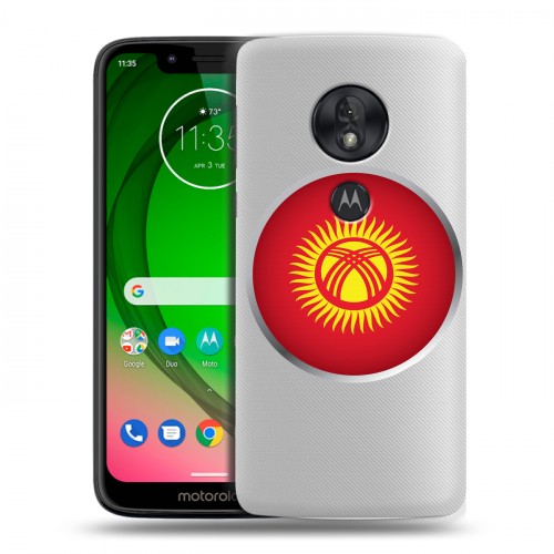 Полупрозрачный дизайнерский пластиковый чехол для Motorola Moto G7 Play флаг Киргизии