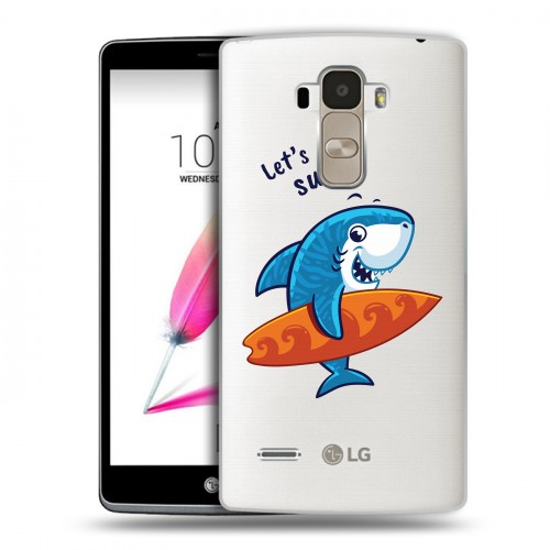 Полупрозрачный дизайнерский пластиковый чехол для LG G4 Stylus Прозрачные акулы