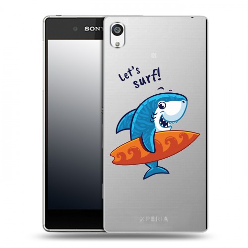 Полупрозрачный дизайнерский пластиковый чехол для Sony Xperia E5 Прозрачные акулы