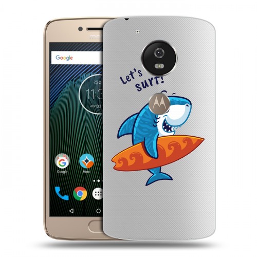 Полупрозрачный дизайнерский пластиковый чехол для Motorola Moto G5s Прозрачные акулы