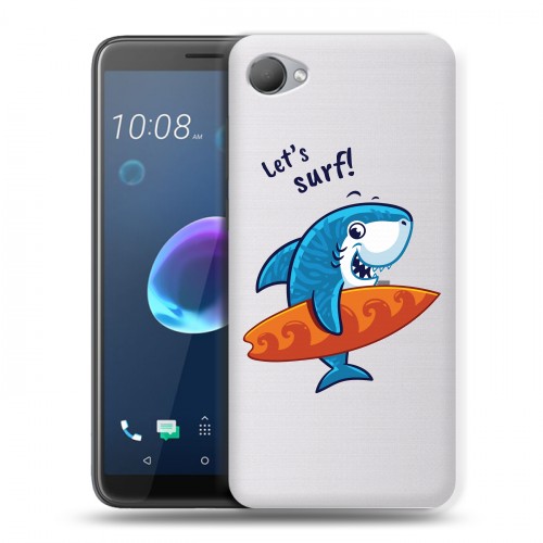 Полупрозрачный дизайнерский пластиковый чехол для HTC Desire 12 Прозрачные акулы