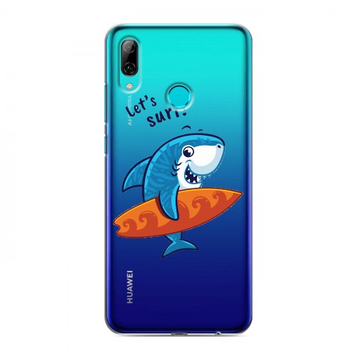Полупрозрачный дизайнерский пластиковый чехол для Huawei P Smart (2019) Прозрачные акулы
