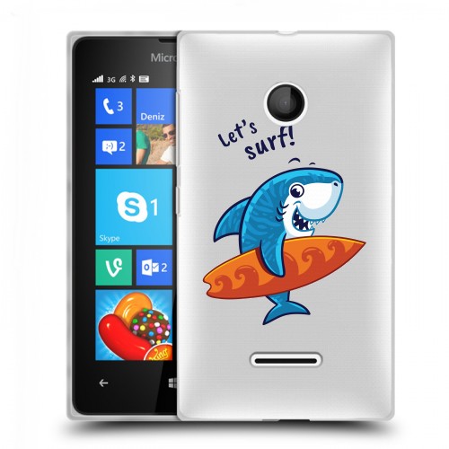 Полупрозрачный дизайнерский пластиковый чехол для Microsoft Lumia 435 Прозрачные акулы