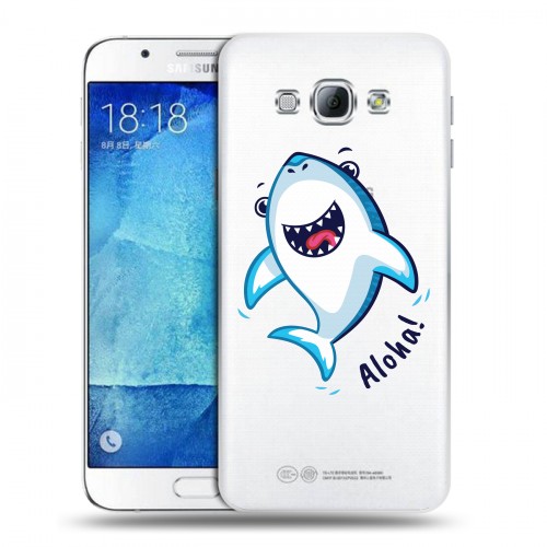 Полупрозрачный дизайнерский пластиковый чехол для Samsung Galaxy A8 Прозрачные акулы