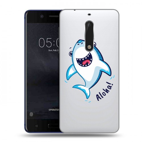 Полупрозрачный дизайнерский пластиковый чехол для Nokia 5 Прозрачные акулы