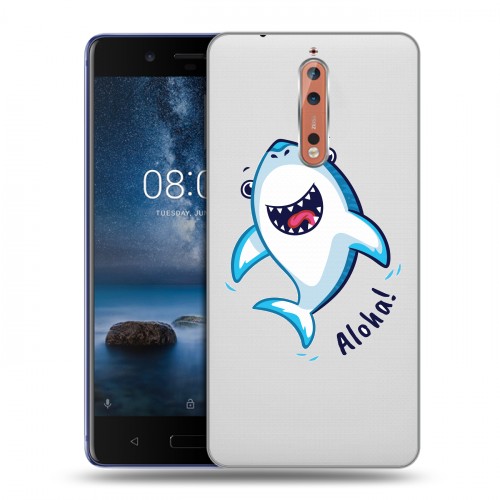 Полупрозрачный дизайнерский пластиковый чехол для Nokia 8 Прозрачные акулы