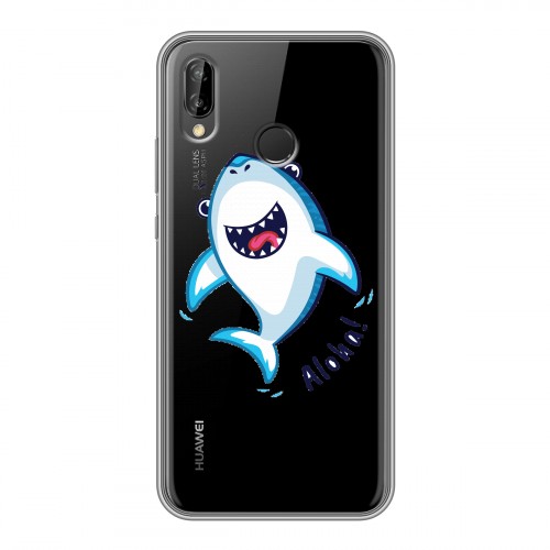 Полупрозрачный дизайнерский пластиковый чехол для Huawei P20 Lite Прозрачные акулы