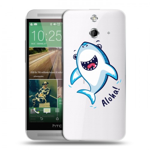 Полупрозрачный дизайнерский пластиковый чехол для HTC One E8 Прозрачные акулы