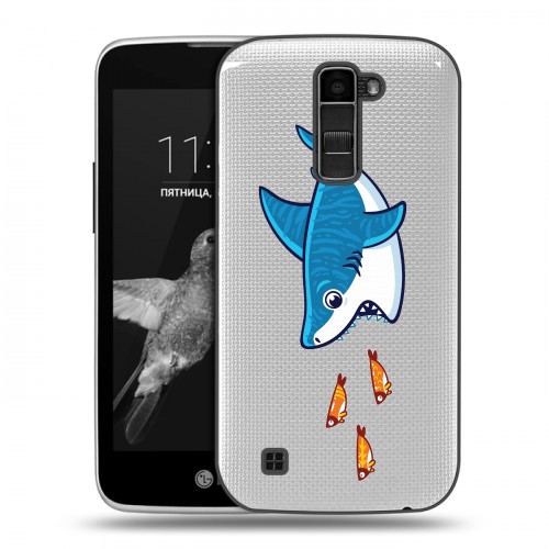 Полупрозрачный дизайнерский пластиковый чехол для LG K7 Прозрачные акулы
