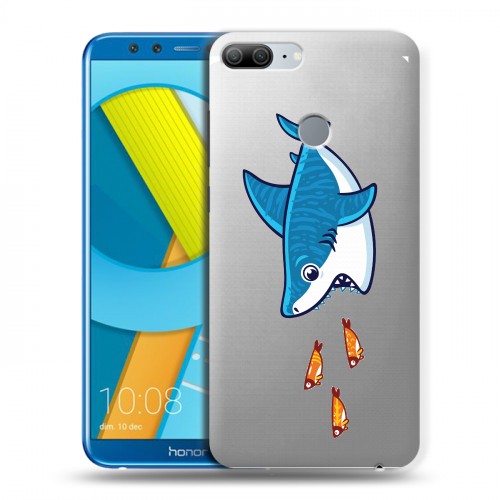Полупрозрачный дизайнерский пластиковый чехол для Huawei Honor 9 Lite Прозрачные акулы