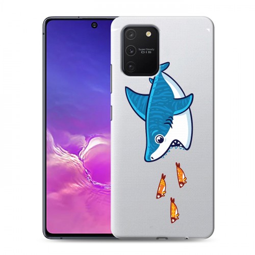 Полупрозрачный дизайнерский пластиковый чехол для Samsung Galaxy S10 Lite Прозрачные акулы