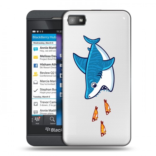 Полупрозрачный дизайнерский пластиковый чехол для BlackBerry Z10 Прозрачные акулы