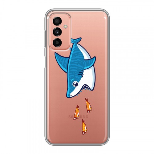 Полупрозрачный дизайнерский силиконовый чехол для Samsung Galaxy M23 5G Прозрачные акулы