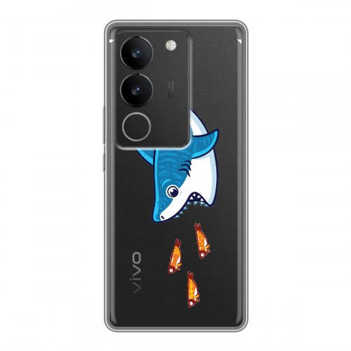Полупрозрачный дизайнерский силиконовый чехол для Vivo S17 Прозрачные акулы