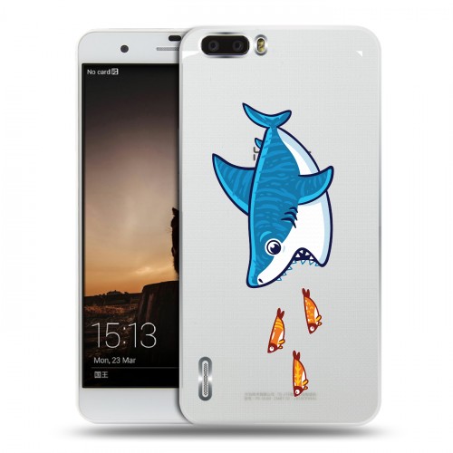 Полупрозрачный дизайнерский силиконовый чехол для Huawei Honor 6 Plus Прозрачные акулы