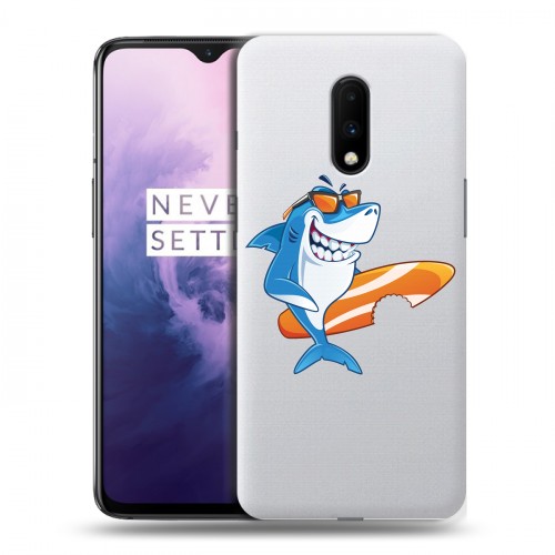 Полупрозрачный дизайнерский пластиковый чехол для OnePlus 7 Прозрачные акулы