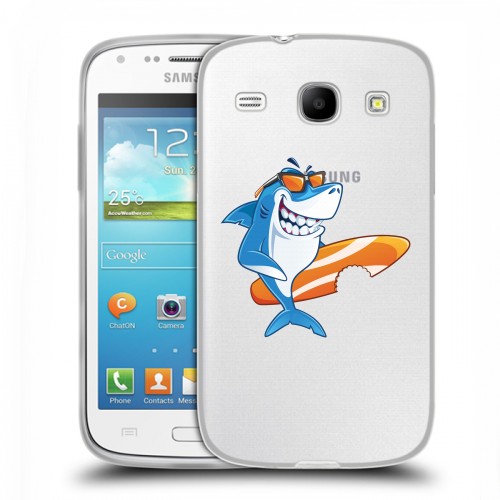 Полупрозрачный дизайнерский пластиковый чехол для Samsung Galaxy Core Прозрачные акулы