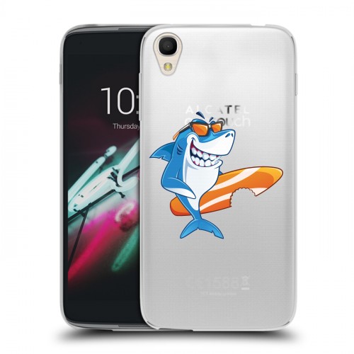 Полупрозрачный дизайнерский пластиковый чехол для Alcatel One Touch Idol 3 (4.7) Прозрачные акулы