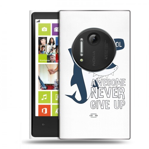 Полупрозрачный дизайнерский пластиковый чехол для Nokia Lumia 1020 Прозрачные акулы